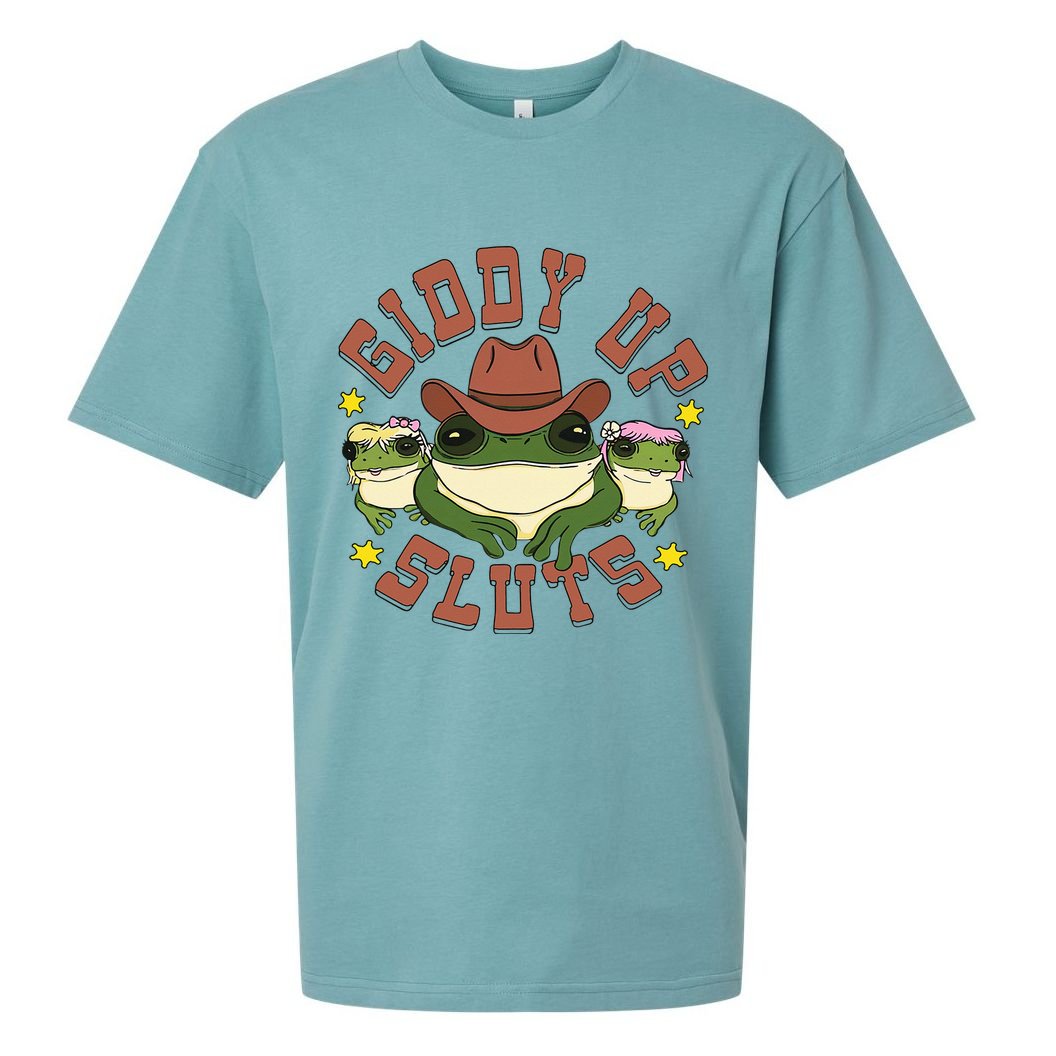 Giddy Up Sluts Funny Western Cow Ranch Rodeo Frog Sueded Cloud Jersey T-Shirt