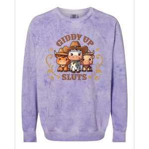 Giddy Up Sluts Funny Western Cowgirl Ranch Rodeo Country Cow Colorblast Crewneck Sweatshirt