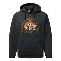 Giddy Up Sluts Funny Western Cowgirl Ranch Rodeo Country Cow Performance Fleece Hoodie