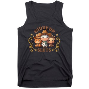 Giddy Up Sluts Funny Western Cowgirl Ranch Rodeo Country Cow Tank Top