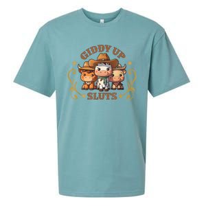 Giddy Up Sluts Funny Western Cowgirl Ranch Rodeo Country Cow Sueded Cloud Jersey T-Shirt