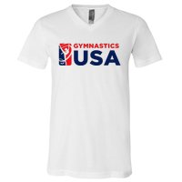 Gymnastics Usa Support The T.E.A.M. U.S.A Flag V-Neck T-Shirt