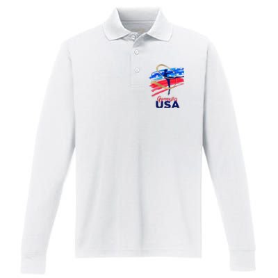 Gymnastics USA Support the Team USA Flag Performance Long Sleeve Polo