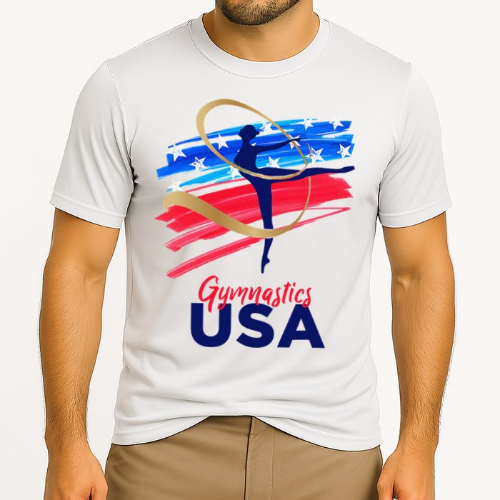 Gymnastics USA Support the Team USA Flag Cooling Performance Crew T-Shirt