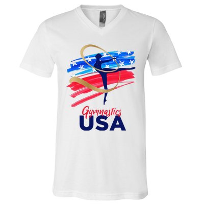 Gymnastics USA Support the Team USA Flag V-Neck T-Shirt