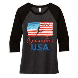 Gymnastics Usa Support The Team Costumes Usa Flag Gymnastics Women's Tri-Blend 3/4-Sleeve Raglan Shirt