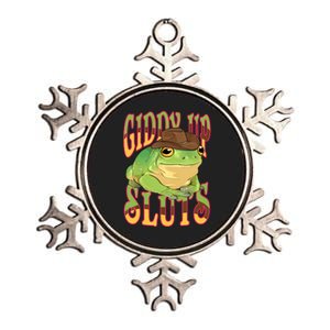 Giddy Up Sluts Funny Western Ranch Cowgirl Rodeo Frog Metallic Star Ornament