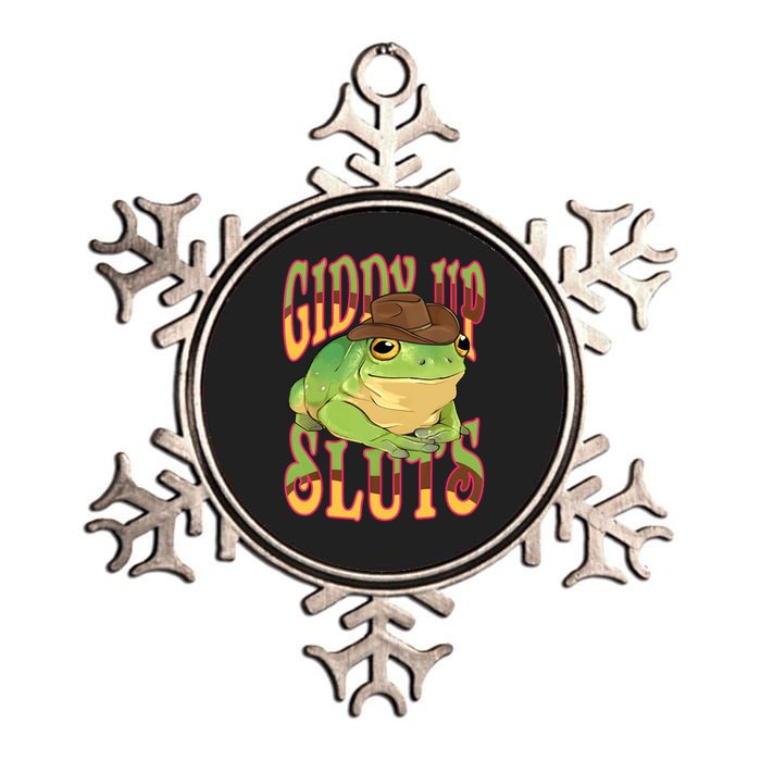 Giddy Up Sluts Funny Western Ranch Cowgirl Rodeo Frog Metallic Star Ornament