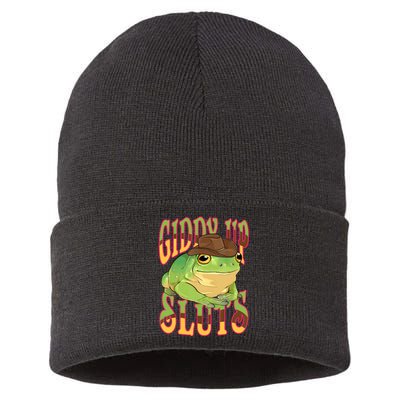 Giddy Up Sluts Funny Western Ranch Cowgirl Rodeo Frog Sustainable Knit Beanie