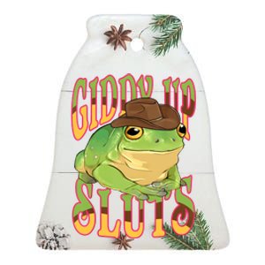 Giddy Up Sluts Funny Western Ranch Cowgirl Rodeo Frog Ceramic Bell Ornament