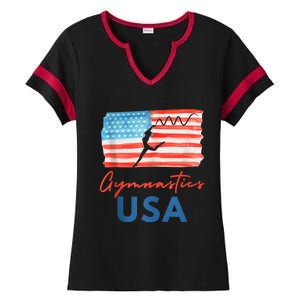 Gymnastics Usa Support The Team Costumes Usa Flag Gymnastics Ladies Halftime Notch Neck Tee