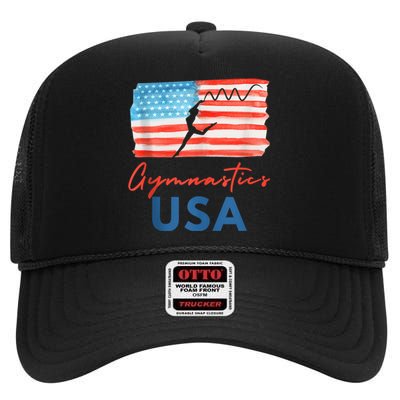 Gymnastics Usa Support The Team Costumes Usa Flag Gymnastics High Crown Mesh Back Trucker Hat