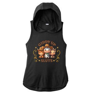 Giddy Up Sluts Funny Western Cowgirl Ranch Rodeo Country Cow Ladies PosiCharge Tri-Blend Wicking Draft Hoodie Tank