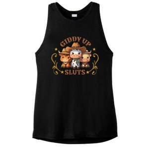 Giddy Up Sluts Funny Western Cowgirl Ranch Rodeo Country Cow Ladies PosiCharge Tri-Blend Wicking Tank