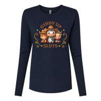 Giddy Up Sluts Funny Western Cowgirl Ranch Rodeo Country Cow Womens Cotton Relaxed Long Sleeve T-Shirt