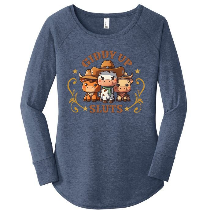 Giddy Up Sluts Funny Western Cowgirl Ranch Rodeo Country Cow Women's Perfect Tri Tunic Long Sleeve Shirt