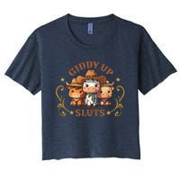 Giddy Up Sluts Funny Western Cowgirl Ranch Rodeo Country Cow Women's Crop Top Tee