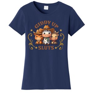 Giddy Up Sluts Funny Western Cowgirl Ranch Rodeo Country Cow Women's T-Shirt