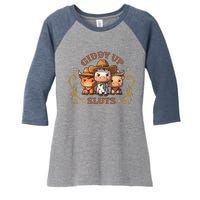 Giddy Up Sluts Funny Western Cowgirl Ranch Rodeo Country Cow Women's Tri-Blend 3/4-Sleeve Raglan Shirt