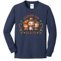 Giddy Up Sluts Funny Western Cowgirl Ranch Rodeo Country Cow Kids Long Sleeve Shirt