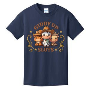 Giddy Up Sluts Funny Western Cowgirl Ranch Rodeo Country Cow Kids T-Shirt