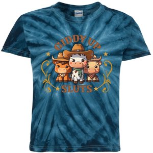 Giddy Up Sluts Funny Western Cowgirl Ranch Rodeo Country Cow Kids Tie-Dye T-Shirt