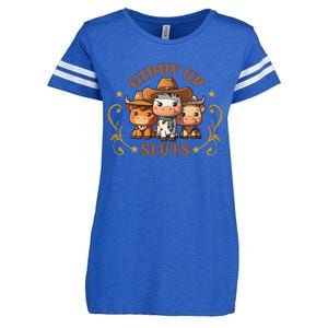 Giddy Up Sluts Funny Western Cowgirl Ranch Rodeo Country Cow Enza Ladies Jersey Football T-Shirt