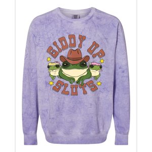 Giddy Up Sluts Funny Western Cowgirl Ranch Rodeo Frog Colorblast Crewneck Sweatshirt