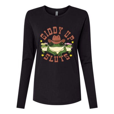 Giddy Up Sluts Funny Western Cowgirl Ranch Rodeo Frog Womens Cotton Relaxed Long Sleeve T-Shirt