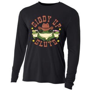 Giddy Up Sluts Funny Western Cowgirl Ranch Rodeo Frog Cooling Performance Long Sleeve Crew