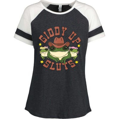 Giddy Up Sluts Funny Western Cowgirl Ranch Rodeo Frog Enza Ladies Jersey Colorblock Tee