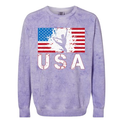 Gymnastics Usa Team American Flag Heart Us Gymnast Colorblast Crewneck Sweatshirt