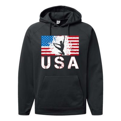 Gymnastics Usa Team American Flag Heart Us Gymnast Performance Fleece Hoodie