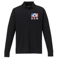 Gymnastics Usa Team American Flag Heart Us Gymnast Performance Long Sleeve Polo