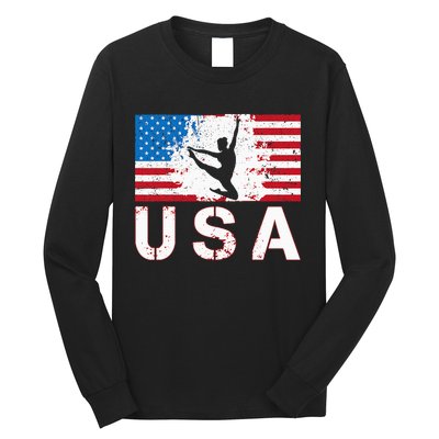 Gymnastics Usa Team American Flag Heart Us Gymnast Long Sleeve Shirt