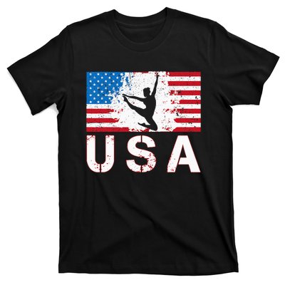 Gymnastics Usa Team American Flag Heart Us Gymnast T-Shirt