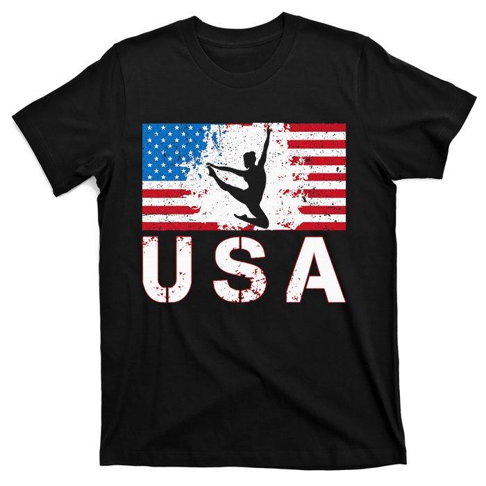 Gymnastics Usa Team American Flag Heart Us Gymnast T-Shirt