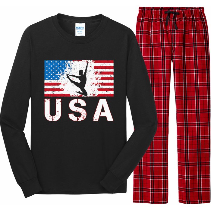 Gymnastics Usa Team American Flag Heart Us Gymnast Long Sleeve Pajama Set