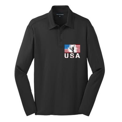 Gymnastics Usa Team American Flag Heart Us Gymnast Silk Touch Performance Long Sleeve Polo