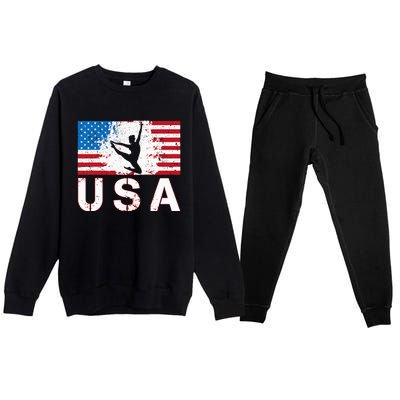 Gymnastics Usa Team American Flag Heart Us Gymnast Premium Crewneck Sweatsuit Set