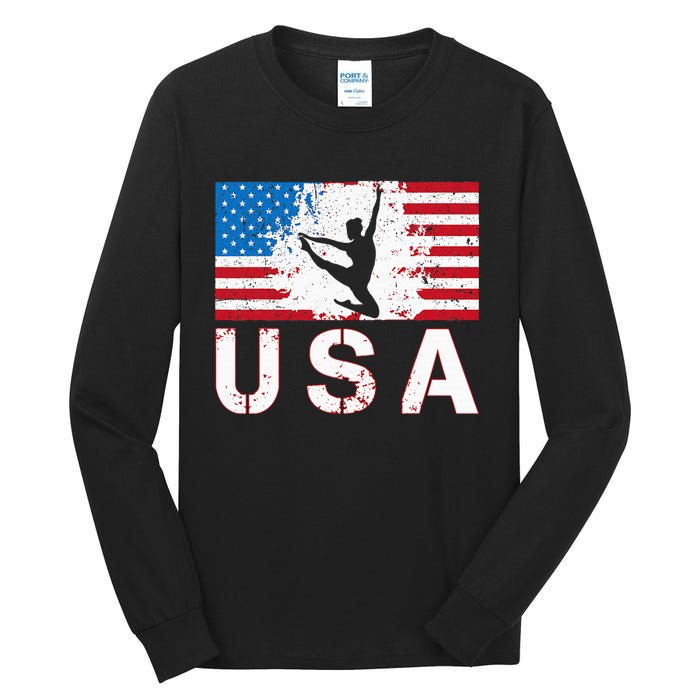 Gymnastics Usa Team American Flag Heart Us Gymnast Tall Long Sleeve T-Shirt