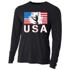 Gymnastics Usa Team American Flag Heart Us Gymnast Cooling Performance Long Sleeve Crew