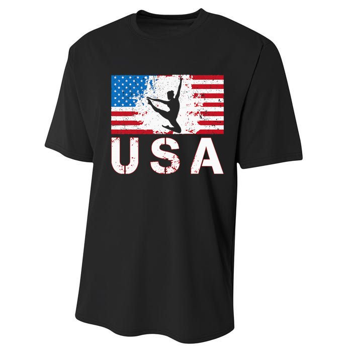 Gymnastics Usa Team American Flag Heart Us Gymnast Performance Sprint T-Shirt