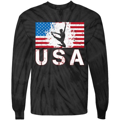 Gymnastics Usa Team American Flag Heart Us Gymnast Tie-Dye Long Sleeve Shirt