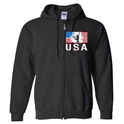 Gymnastics Usa Team American Flag Heart Us Gymnast Full Zip Hoodie