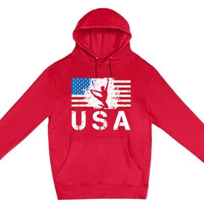 Gymnastics Usa Team American Flag Heart Us Gymnast Premium Pullover Hoodie