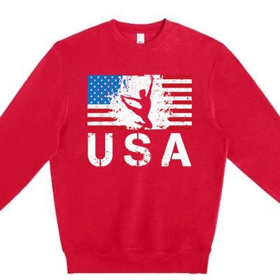 Gymnastics Usa Team American Flag Heart Us Gymnast Premium Crewneck Sweatshirt