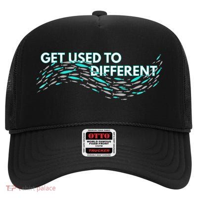 Get Used To Different X Chosen X Fish Against The Current High Crown Mesh Back Trucker Hat