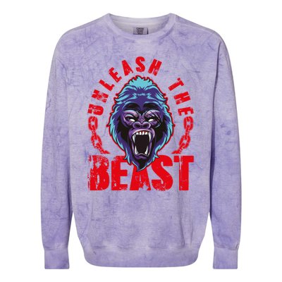 Gorilla Unleash The Beast Gym Mode Fitness Motivation Quote Gift Colorblast Crewneck Sweatshirt