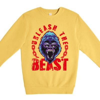 Gorilla Unleash The Beast Gym Mode Fitness Motivation Quote Gift Premium Crewneck Sweatshirt